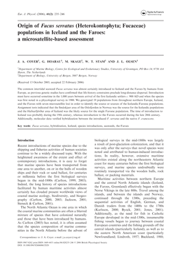 Origin of Fucus Serratus (Heterokontophyta; Fucaceae) Populations in Iceland and the Faroes: a Microsatellite-Based Assessment