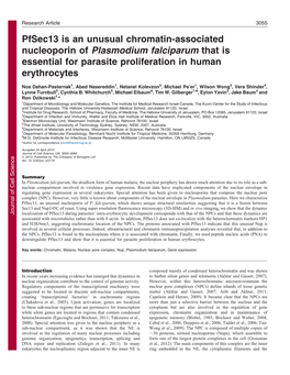 Pfsec13 Is an Unusual Chromatin-Associated Nucleoporin