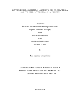 Contribution of Agricultural Land Uses to Bird Conservation: a Case Study of Ecosystem Service Provisioning