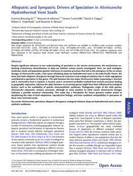 Allopatric and Sympatric Drivers of Speciation in Alviniconcha Hydrothermal Vent Snails Corinna Breusing ,*‡,1 Shannon B