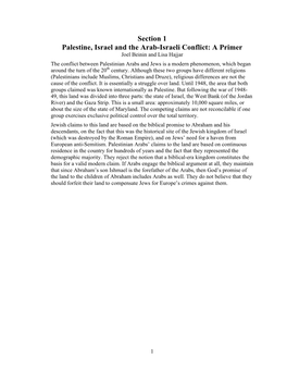 Section 1 Palestine, Israel and the Arab-Israeli Conflict: a Primer