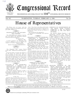 Congressional Record United States Th of America PROCEEDINGS and DEBATES of the 104 CONGRESS, SECOND SESSION