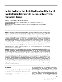 On the Decline of the Rusty Blackbird and the Use of Ornithological Literature to Document Long-Term Population Trends