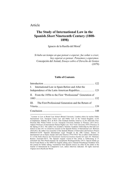 Article the Study of International Law in the Spanish Short Nineteenth