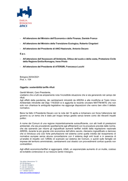 All'attenzione Del Ministro Dell'economia E Delle Finanze, Daniele Franco