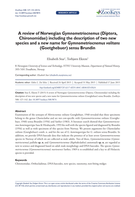 A Review of Norwegian Gymnometriocnemus (Diptera, Chironomidae) Including the Description of Two New Species and a New Name for Gymnometriocnemus Volitans (Goetghebuer) Sensu