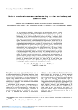 Skeletal Muscle Substrate Metabolism During Exercise: Methodological Considerations