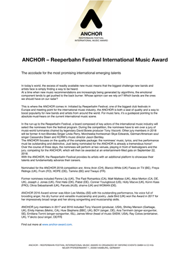 Reeperbahn Festival International Music Award