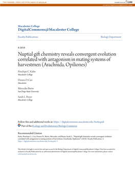 Nuptial Gift Chemistry Reveals Convergent Evolution Correlated with Antagonism in Mating Systems of Harvestmen (Arachnida, Opiliones) Penelope C