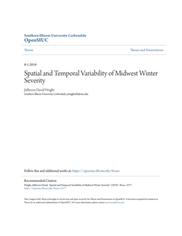 Spatial and Temporal Variability of Midwest Winter Severity Jefferson David Wright Southern Illinois University Carbondale, Jwright20@Siu.Edu