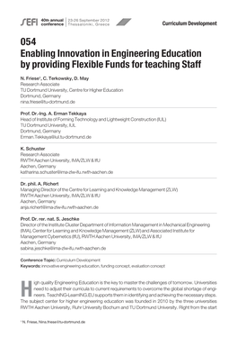 054 Enabling Innovation in Engineering Education by Providing Flexible Funds for Teaching Staff