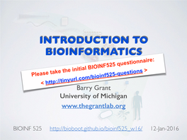 Introduction to Bioinformatics