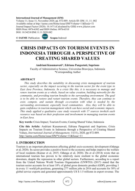Crisis Impacts on Tourism Events in Indonesia Through a Perspective of Creating Shared Values