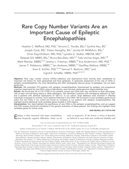 Rare Copy Number Variants Are an Important Cause of Epileptic Encephalopathies