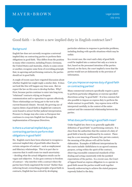 Good Faith – Is There a New Implied Duty in English Contract Law?