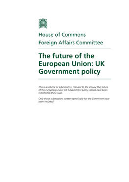 The Future of the European Union: UK Government Policy
