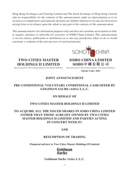 Two Cities Master Holdings Ii Limited Soho China