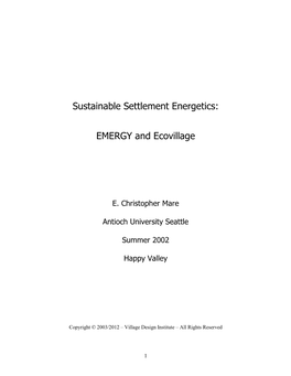 Sustainable Settlement Energetics