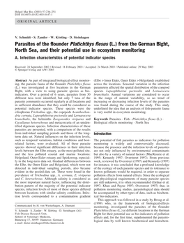 Parasites of the Flounder Platichthys Flesus (L.) from the German Bight, North Sea, and Their Potential Use in Ecosystem Monitoring A