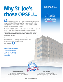 Why St. Joe's Chose OPSEU Testimonial