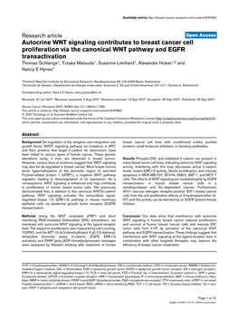 Autocrine WNT Signaling Contributes to Breast Cancer Cell Proliferation