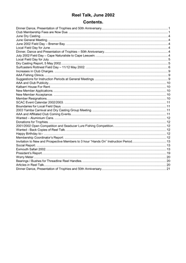 Reel Talk, June 2002 Contents. Dinner Dance, Presentation of Trophies and 50Th Anniversary