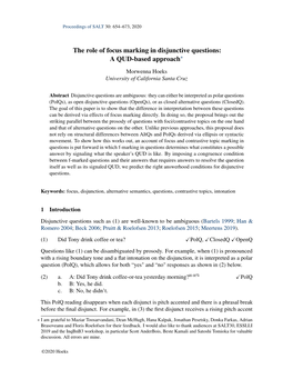 The Role of Focus Marking in Disjunctive Questions: a QUD-Based Approach*