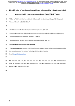 Identification of Novel Mitochondrial and Mitochondrial Related Genetic Loci Associated with Exercise Response in the Gene SMART