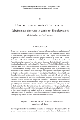 How Comics Communicate on the Screen Telecinematic Discourse in Comic-To-Film Adaptations