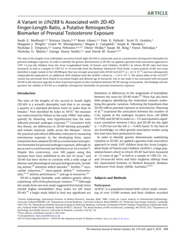 A Variant in LIN28B Is Associated with 2D:4D Finger-Length Ratio, a Putative Retrospective Biomarker of Prenatal Testosterone Exposure