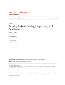Adapting the Java Modeling Language for Java 5 Annotations Kristina B