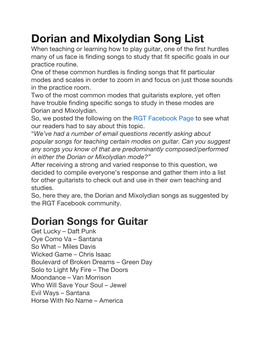 Dorian and Mixolydian Song List