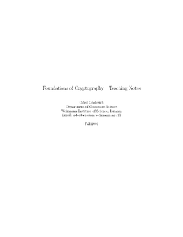 Foundations of Cryptography { Teaching Notes