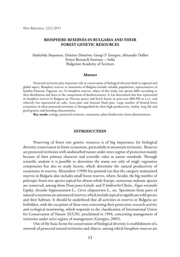 Biosphere Reserves in Bulgaria and Their Forest Genetic Resources