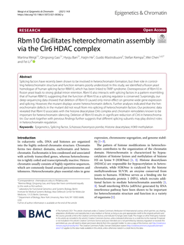 Rbm10 Facilitates Heterochromatin Assembly Via the Clr6 HDAC Complex