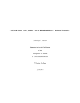 The Gullah People, Justice, and the Land on Hilton Head Island: a Historical Perspective