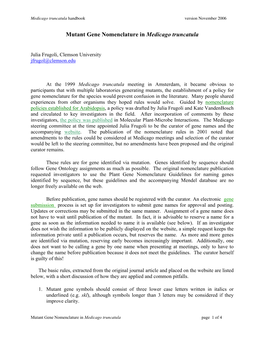 Mutant Gene Nomenclature in Medicago Truncatula