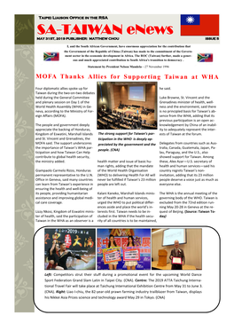 SA-TAIWAN Enews MAY 31ST, 2019 PUBLISHER: MATTHEW CHOU ISSUE 5