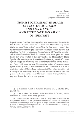 Pre-Nestorianism” in Spain: the Letter of Vitalis and Constantius and Pseudo-Athanasian De Trinitate