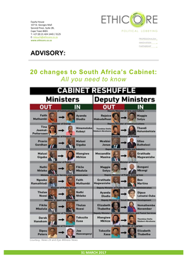 ADVISORY: 20 Changes to South Africa's Cabinet