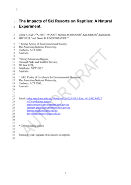The Impacts of Ski Resorts on Reptiles: a Natural 2 Experiment