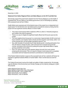 December 4, 2020 Statement from Halton Regional Chair and Halton