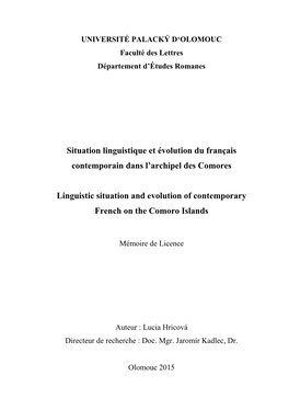 Situation Linguistique Et Évolution Du Français Contemporain Dans L’Archipel Des Comores