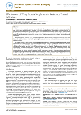 Effectiveness of Whey Protein Supplement in Resistance Trained