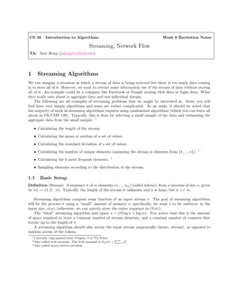 Week 8: Flow and Streaming Algorithms