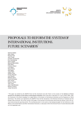 Proposals to Reform the System of International Institutions