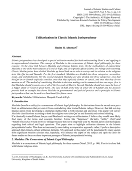 Utilitarianism in Classic Islamic Jurisprudence