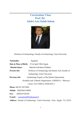 Curriculum Vitae Prof. Dr. Abdel Aziz Salah Salem