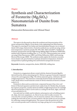 Synthesis and Characterization of Forsterite (Mg2sio4) Nanomaterials of Dunite from Sumatera