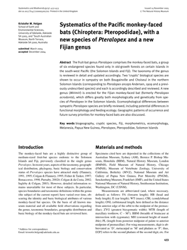 Systematics of the Pacific Monkey-Faced Bats (Chiroptera: Pteropodidae), with a New Species of Pteralopex and a New Fijian Genus